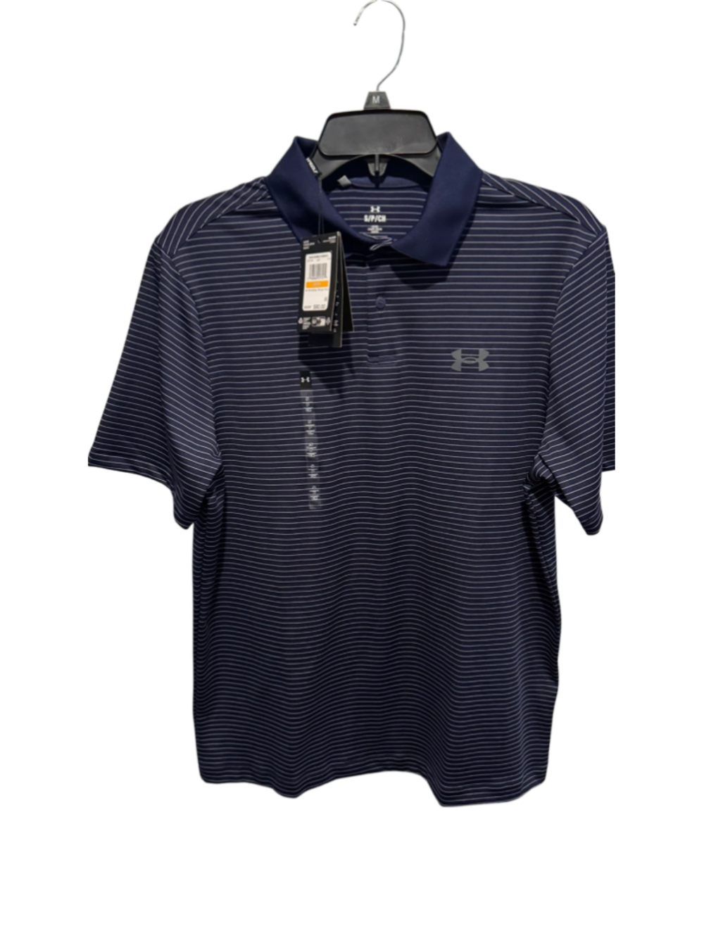 Men's Under Armour Matchplay Stripe Polo Shirt Navy Blue White Size S